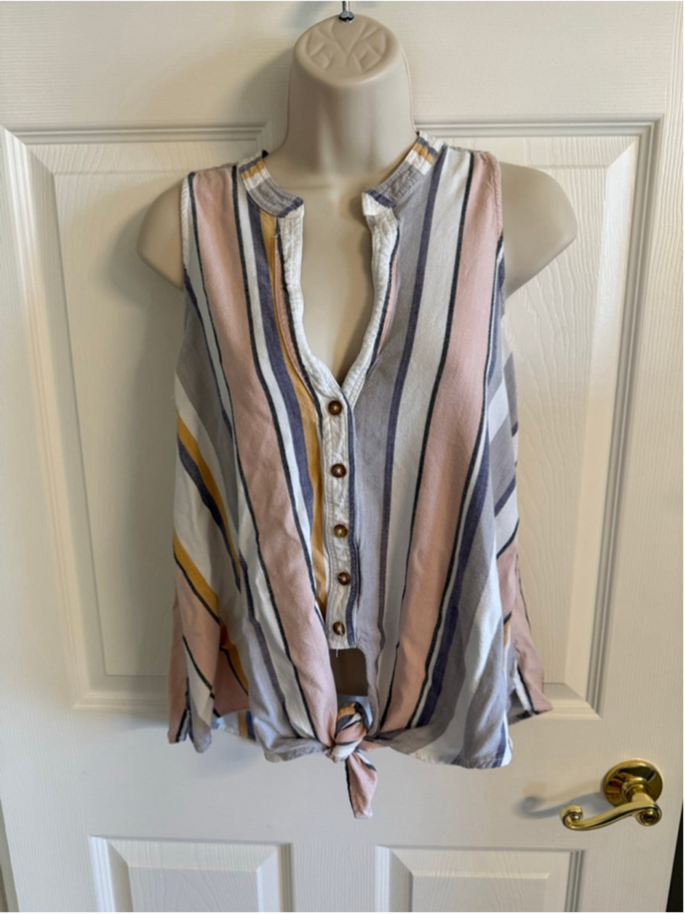 Maeve Anthropologie Striped Sleeveless Blouse Women's 6 Front Tie Split Neck
